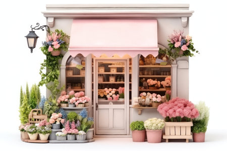 miniature flower shop on white background with copy space for your textの素材