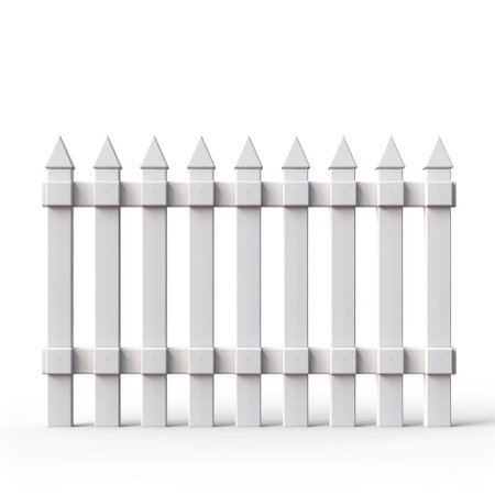White fence on a white background. 3d rendering. Computer digital drawing.の素材