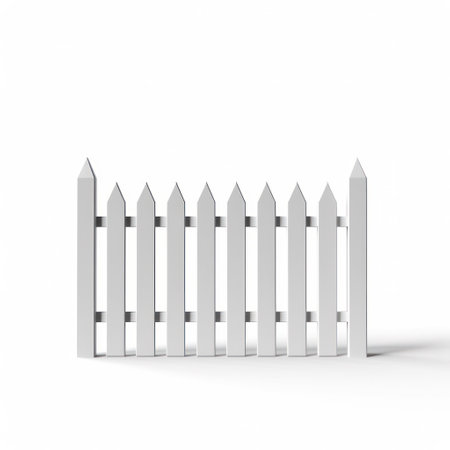 White wooden fence isolated on white background. 3d render illustration.の素材