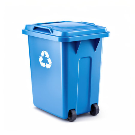 Blue Recycling Bin on a white background. 3d Renderingの素材