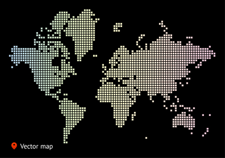 Abstract vector map of the world from dot forms with placemarks for filling out infographics, business templates, covers, web sites, interfaces, business cards, catalogs, brochures, annual reports.のイラスト素材