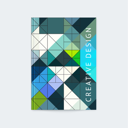 Colorful rectangular geometric turquoise background pattern of squares, triangles with lines for book covers, banners, posters, magazines and websites. Vector illustration of a modern flat style.のイラスト素材
