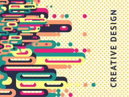 Vector template design of abstract cover in retro style from multi-colored geometric shapes for the design of booklet, catalog, brochure, magazine, poster, postcard, presentation, banner.のイラスト素材