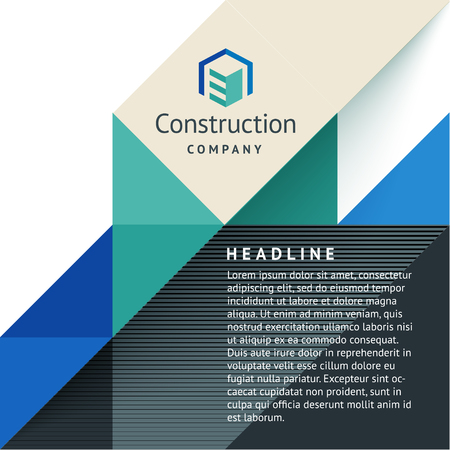 Abstract design cover booklet template, magazine, flyers, flyer, with logo and place under the text. Geometric shapes, squares, triangles, lines. Vector illustration in a modern flat style.のイラスト素材