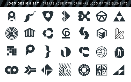 A set of black and white signs for logos for different spheres of business.のイラスト素材