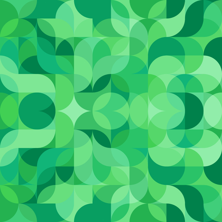 A Vector seamless pattern of drop-shaped twists and undulating geometric forms hearts in bright pastel colors in a modern flat style design for backgrounds, printing, textile, packaging and websites.のイラスト素材