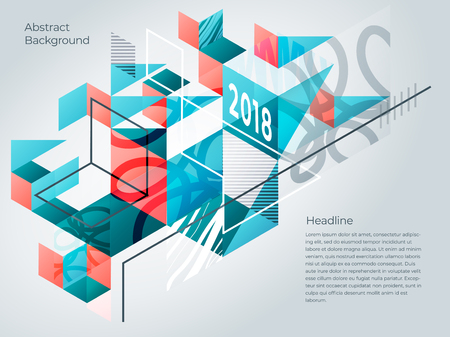 abstract isometric background of geometric shapes, lines and textures,のイラスト素材