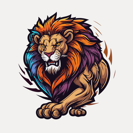 Lion mascot logo. Lion head vector illustration isolated on white background.のイラスト素材