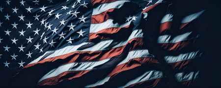 Closeup of American Flag Waving in the Wind, 3d renderingの写真素材