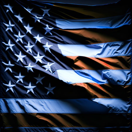 American flag waving in the wind. United States of America flag background.の写真素材