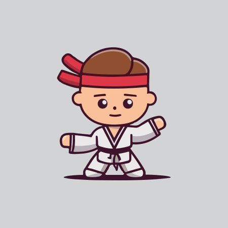 Karate boy in kimono vector illustration. Cartoon karate boy.のイラスト素材