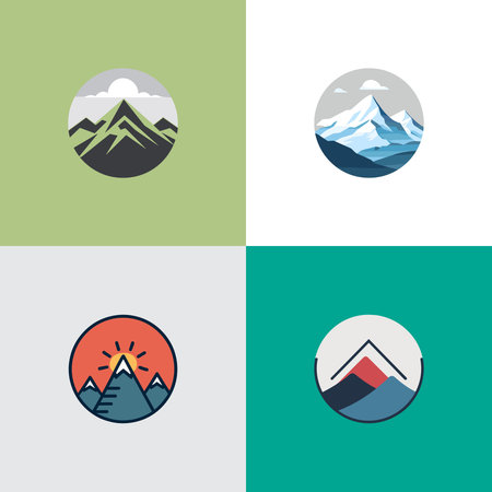 Minimalist icons of a mountain on white backgroundのイラスト素材
