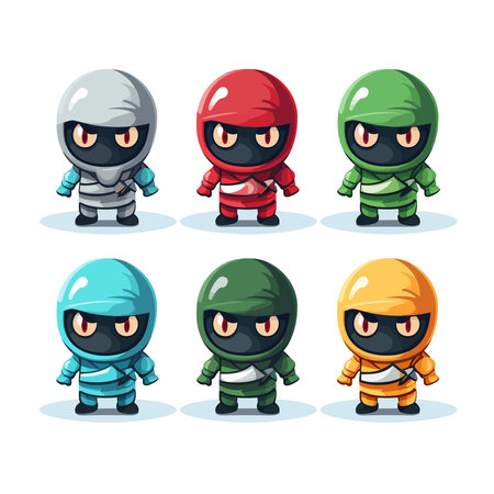 A mascot of cute ninja 6 colorsのイラスト素材