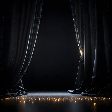 Curtain and spotlights on a dark background.