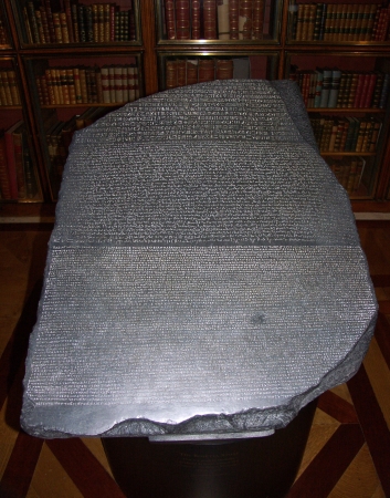 Rosetta stone - A basalt tablet bearing inscriptions in Greek and in Egyptian hieroglyphic and demotic scripts   のeditorial素材