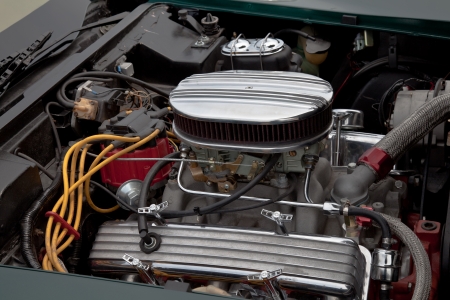 Vintage Corvette engine at the Antique Automobile Association of Brooklyn Dust Off Car Show on June...
