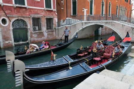 Venetian gondolas are hand-crafted from nine woods  beech, cherry, elm, fir, larch, lime, mahogany, oak and walnut  using techniques established in the 1880s.のeditorial素材