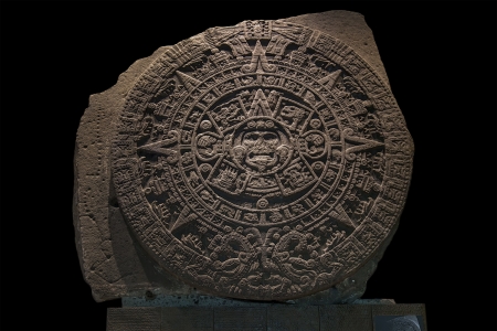 Despite being known as a  calendar stone,  modern archaeologists believe it is more likely to have been used primarily as a ceremonial basin or ritual altar for gladiatorial sacrifices, than as an astrological or astronomical reference の写真素材