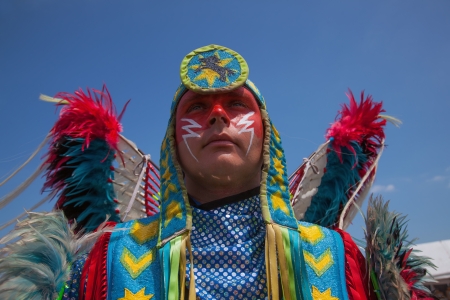 Unidentified participant of the Powwow Native American Festival at Floyd Bennett Field on June 2, 2013 in Brooklyn, NY. The festival attracts over 500 Native American artists, singers and dancers.のeditorial素材