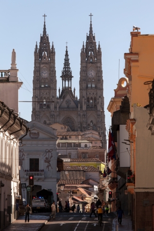 The Basilica of the National Vow is a Roman Catholic church located in the historic center of Quito, Ecuador  It is the largest neo-Gothic basilica in the Americas のeditorial素材