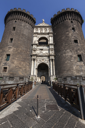 Castel Nuovo New Castle is a medieval castle located in central Naples, Italy. First erected in 1279, it is one of the main architectural landmarks and tourist attractions in the city.のeditorial素材