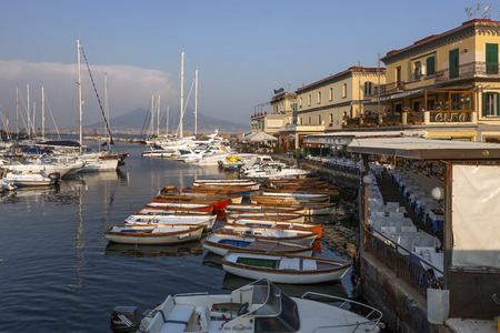 NAPLES, ITALY - JULY 21 2015: Borgo Marinaro in Naples, Italy is a small fishing village, famous for it's marina and restaurants, developed around the Castel dell'Ovo eastern wall in the 19th century.のeditorial素材
