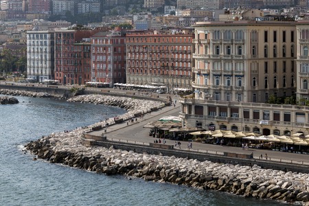 NAPLES, ITALY - JULY 25 2015: Lungomare, the city's 3km long Seafront Promenade, offers some of the most panoramic views in the world.のeditorial素材