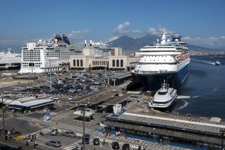 NAPLES, ITALY - JULY 27 2015: Port of Naples is one of the largest passenger ports in Italy and one of the largest passenger ports in Europe with annual traffic capacity of 1.5 million passengers.のeditorial素材