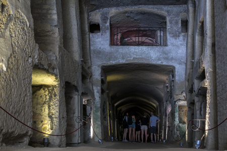 NAPLES, ITALY - JULY 24 2015: The Catacombs of San Gennaro are underground paleo-Christian burial sites, the largest Christian catacomb complex in southern Italy, dating back to the 2nd century CE.のeditorial素材