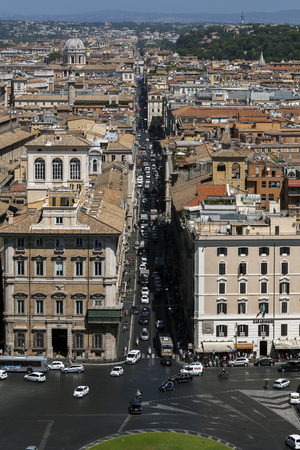 ROME, ITALY - JULY 29 2015:  Victor Emmanuel II Monument offers a spectacular view of Rome from the observation deck. Here Via del Corso leads all the way to the Piazza del Popolo.のeditorial素材