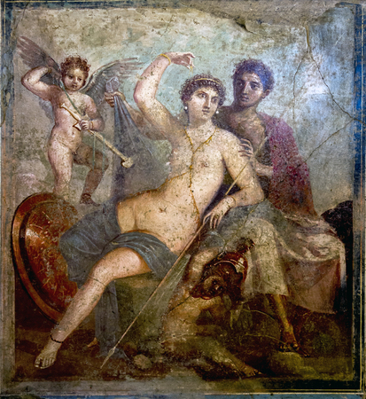 Ancient Roman fresco showing Mars and Venus, from Pompeii, House of Mars an Venus at the Naples...
