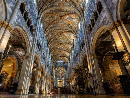 PARMA, ITALY - APRIL 27 2016: 12th-century Romanesque Parma cathedral filled with Renaissance art....