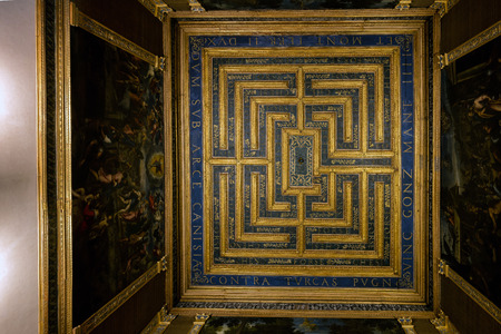 MANTUA, ITALY - APRIL 28 2016: Ceiling of one of the rooms in the 13th century Mantua's Ducal...