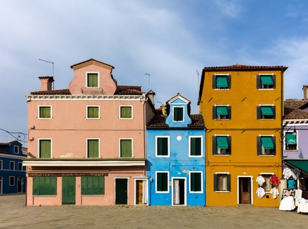 BURANO, ITALY - APRIL 30 2016: The Venetian island of Burano is known for its brightly colored homes. The colors of the houses follow a specific system originating in the middle ages.のeditorial素材