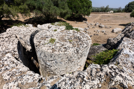 Cave di Cusa or Rocche di Cusa was an ancient stone quarry in Sicily. Its stone was used to construct the temples in the ancient Greek city Selinunte. The stone extraction was abandoned in 409 BC.の写真素材