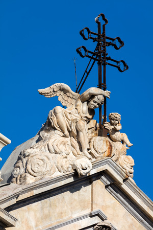 18th century Baroque facade of the Catania Cathedral, dedicated to Sant Agata in Catania, Sicily, Italyの写真素材