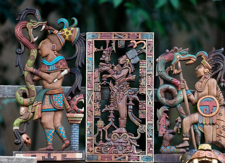 Contemporary Mayan souvenirs on sale at the Chichen Itza archaeological site in Yucatan, Mexico.の写真素材