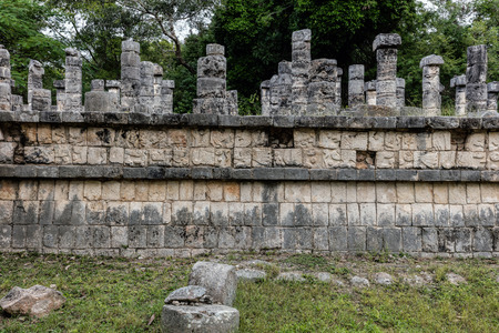 Columns in the Temple of a Thousand Warriors at the Chichen Itza archaeological area in Yucatan,...