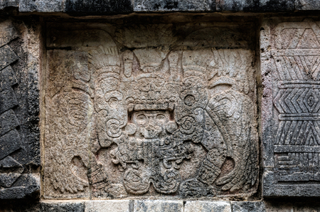 Ancient Mayan murals decorating the Venus Platform at Chichen Itza, Yucatan, Mexicoの写真素材