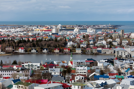 View of Reykjavik, the capital and largest city of Iceland. The city was founded in 1786 as an official trading town and grew steadily over the next decades.のeditorial素材