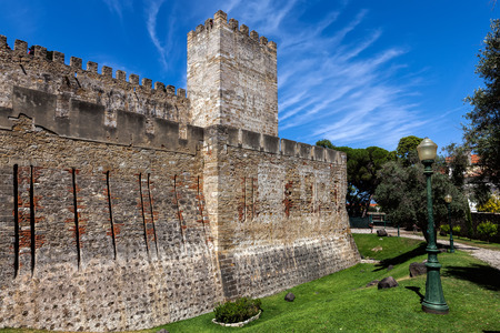 Sao Jorge Castle in Lisbon, Portugal, one of the main tourist sites of the city, constructed during the Moorish occupation of Lisbon.のeditorial素材