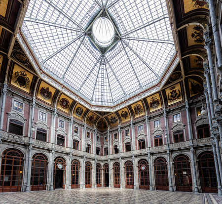 Porto's old trading floor called the Courtyard of Nations in the Bolsa Palace, built in the 19th...