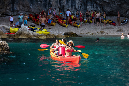 Dubrovnik, Croatia, July 31, 2018: Kayaking is very popular among the tourists visiting Dubrovnik.のeditorial素材