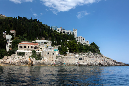 Dubrovnik, Croatia, July 31, 2018: Abandoned 5-star Hotel Belvedere, opened in 1985 as one of the most luxurious hotels on the Adriatic, destroyed in 1991 by the Serbian attack on Dubrovnik.のeditorial素材