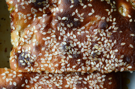 Apple pie, covered with sesame seeds