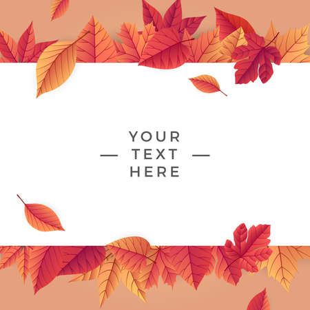 Autumn sale background template with a place for your text. Bright fall leaves. Poster, card, label, banner design. Ideal for shopping sale. Vector illustration.のイラスト素材