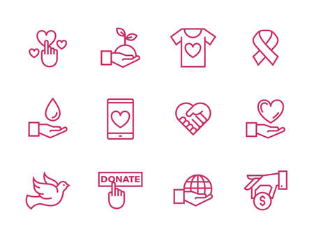 Set of charity line icons. Simple pictograms design. Separated vector illustration on a white background. Modern outline style icons collection.のイラスト素材