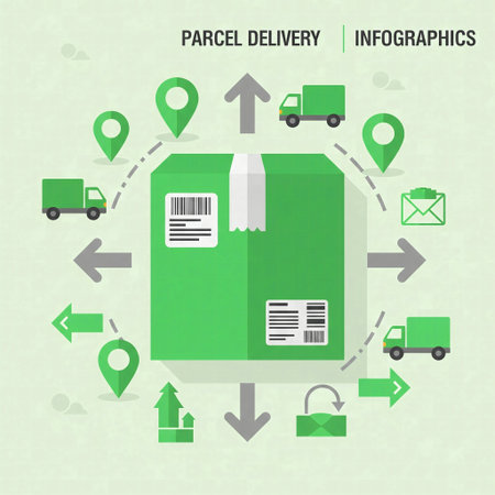 Parcel delivery logistics and shipping process infographicの素材