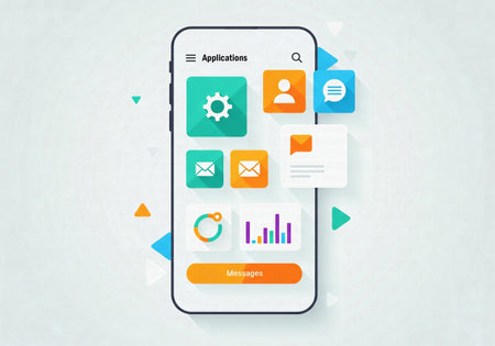 Smartphone screen displaying a variety of application iconsの素材