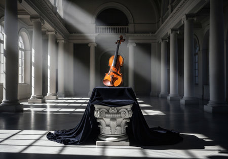 Violin in the hall of the theater, 3d render.の素材